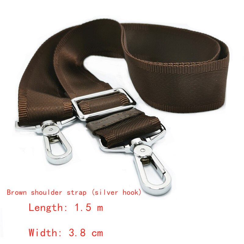 Mannen Tas Bandjes, 3.8 Cm Breed Nylon Tas Riem Accessoires, Lederen Tas Lange Schouderbanden, aktetas Bandjes Zinklegering: Brown  silver hook