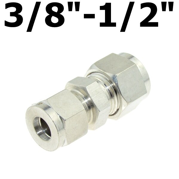 Compressor Fitting Reducer Union 1/8" 1/4" 1/2" 6mm 8mm 10mm 12mm OD Pipe Ferrule Tube Coupler Connector Stainless Steel 304: 9.52mm-12.7mm