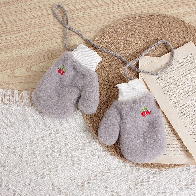 Bear Leader Children's Winter Gloves Cartoon Fruits Pattern Girl Boy Mittens Kids Wool Thick Warm Christmas Accessories: AH2758 grey