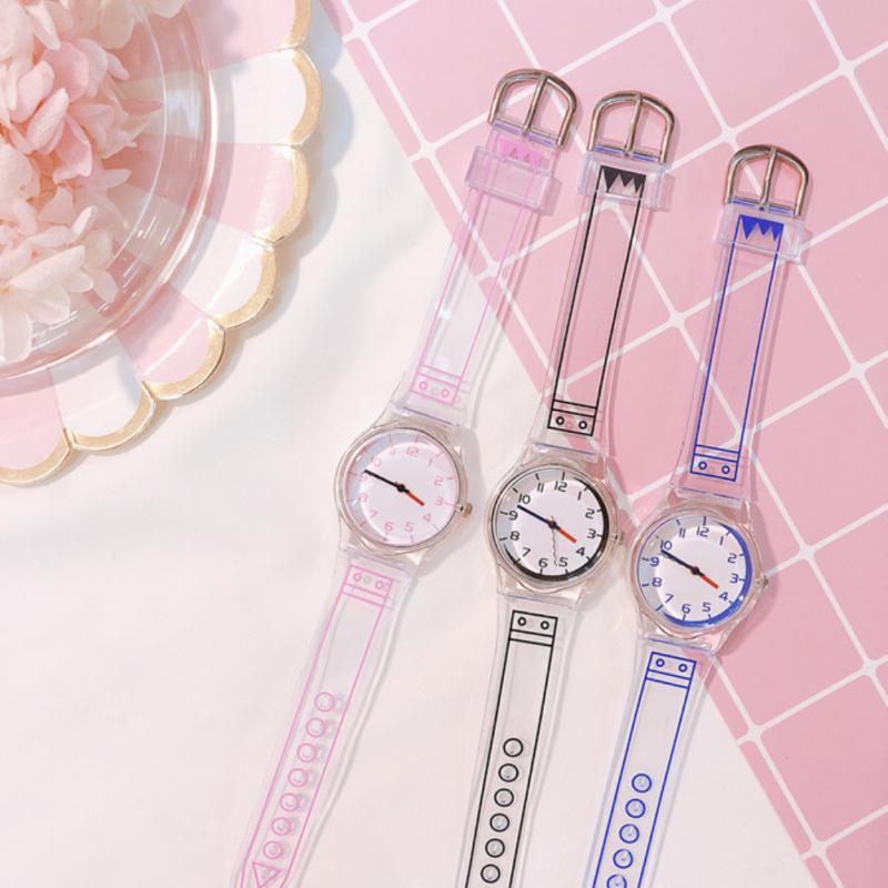 Simple Transparent Watch Children's Casual Round Dial Watch Cartoon Style Silicone Transparent Strap Girls Watch