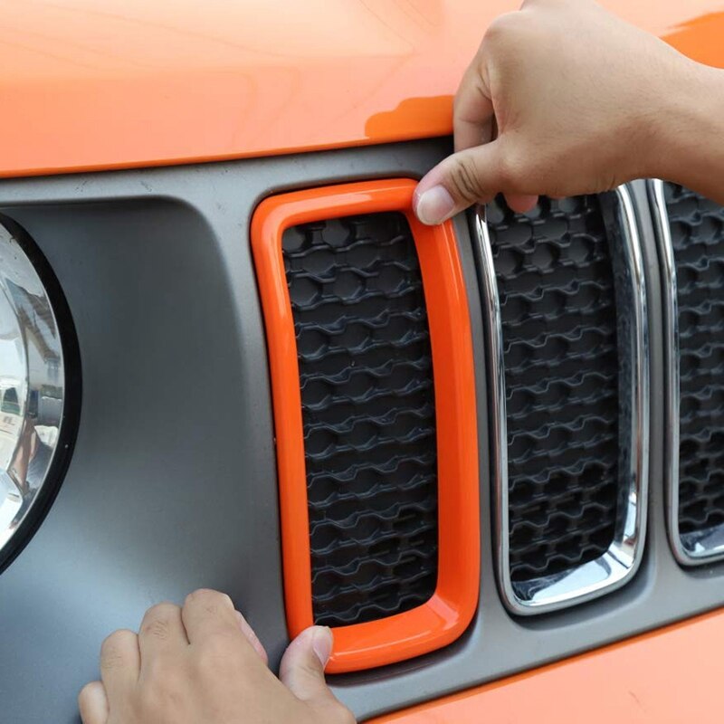 Front Grille Grill Inserts Trim Mesh Grill Insert Grille Guard Front Voor Jeep Renegade + 7Pcs Oranje