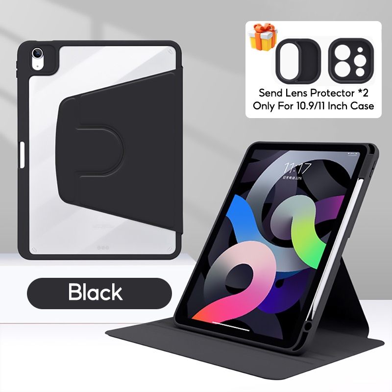 TBTIC 360° Rotation Case For iPad Air 4 5 10th 10.9 Pro 11 9th 8th 7th Gen 10.2In Mini 6 Cover Casing With Pencil Slot Holder: iPad 10th / black