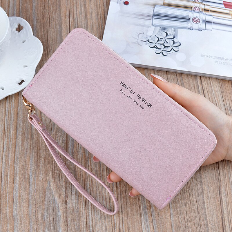 Ladies Wallet Long Zipper Clutch Large Capacity Wallet Simple Retro Mother Soft Wallet Mobile Phone Bag Standard Wallets: Pink