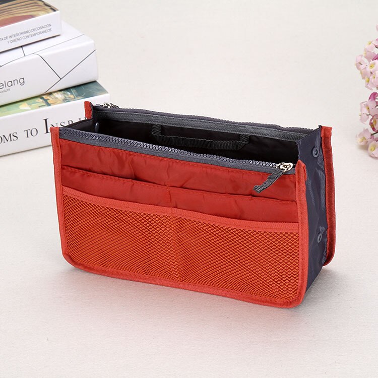 Organizer Insert Bags Women Nylon Travel Insert Organizer Handbags Purse Large liner Lady Makeup Cosmetic Bags Female Tote: Orange