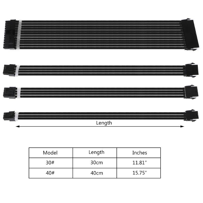 1Set 30cm/40cm A-TX Basic Extension Cable Kit PC GPU CPU Power Supply Sleeved Wire Computer Connectors 24-PIN 8-PIN 6PIN 4+4PIN