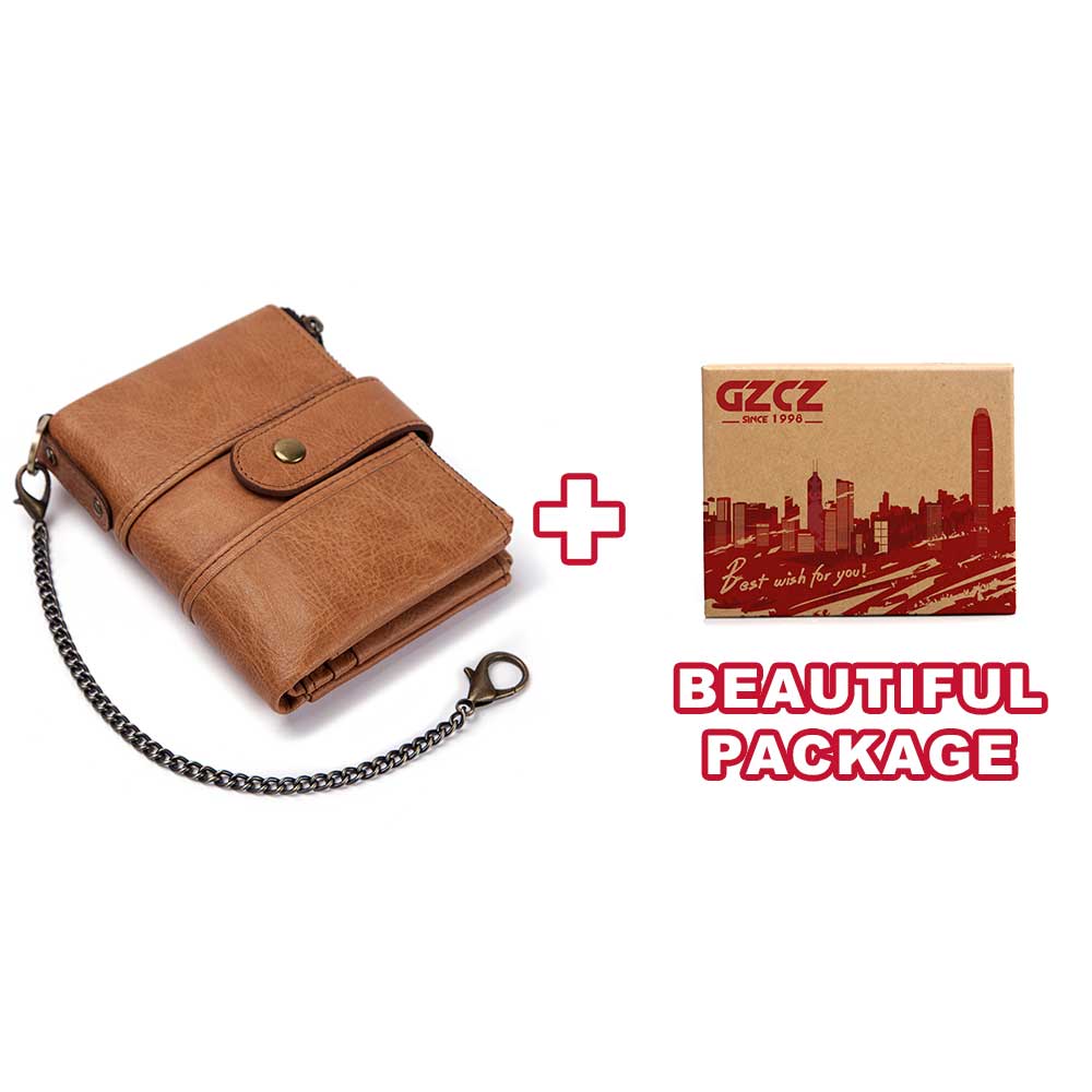 Wallet Wallets Women Women 100% Genuine Leather lady Red Walets For Organizer Coin Purse Clutch Short Small: Brown-BOX-Chain