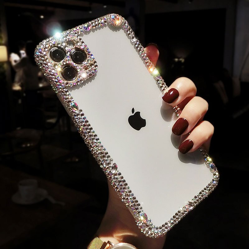 Diamante strass telefone capinhas para iphone 11 pro max 12 mini transparente sílica gel capas de proteção