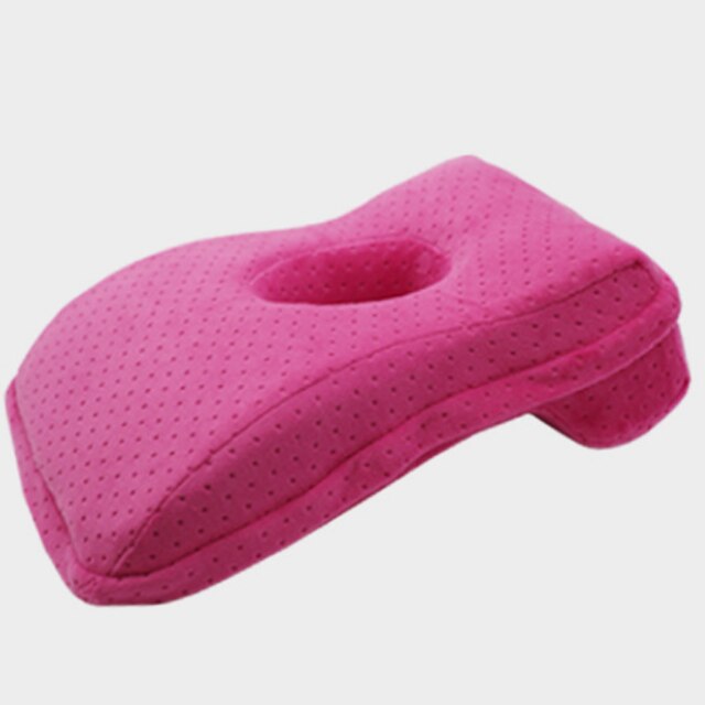 Memory Foam Nap Pillow Office Noon Sleeping Pillow School Table Desk Pillow Breathable With Hole for Face Down Sleeper HM005: Charcoal Rose red