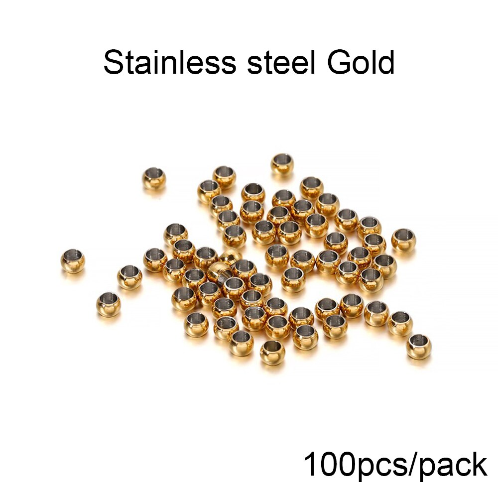 100-120Pcs/lot Stainless steel Round Big Hole Stopper Spacer Crimp Bead Wire Connector For DIY Jewelry Making Accessory Supplies: Stainless steel Gold / 3.5mm