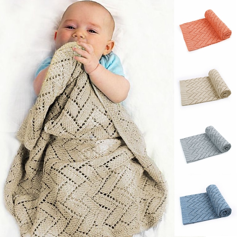 Strikket baby tæpper nyfødt wrap solid klapvogn sengetøj dyner lille barn indpakning baby spædbarn blød indpakning 100*80 cm