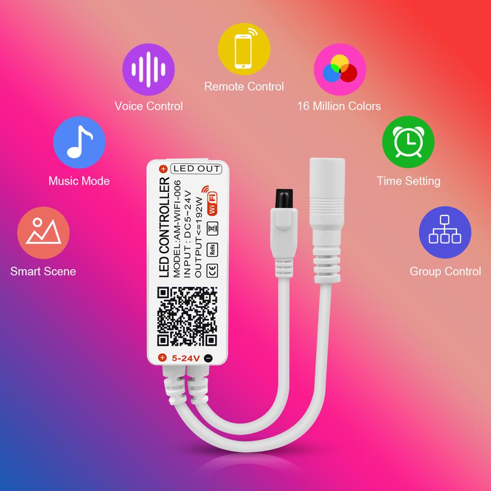 Tuya Smart Life APP WiFi LED contrôleur de bande DC5V 12V 24V Bluetooth sans fil RGB/RGBW/RGB + CCT télécommande sans fil Alexa