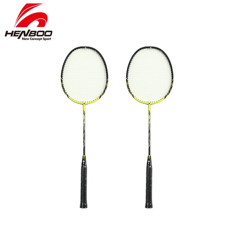 HENBOO 1 pair Badminton Racket Standard Iron Alloy Training Racket Carbon Badminton Ultralight Fiber Grips