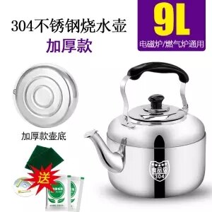 Roestvrijstalen ketel met grote capaciteit, fluitend, gas, gasinductiekookplaat, theepot, waterkoker, metalen theeketel, kampeerkeuken: 9l