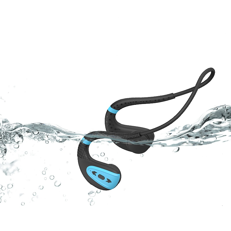 Ddj x12 ipx 8 vandtæt svømning trådløs bluetooth hovedtelefon mp3 spiller sport øretelefon 8g hukommelse dykning kører til android ios: Knogle -q1 blå 8g