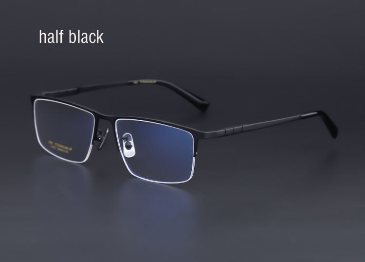 Montura de gafas de titanio puro para hombre, gafas graduadas de aleación de titanio, gafas plateadas súper ligeras, montura de gafas ópticas: half black