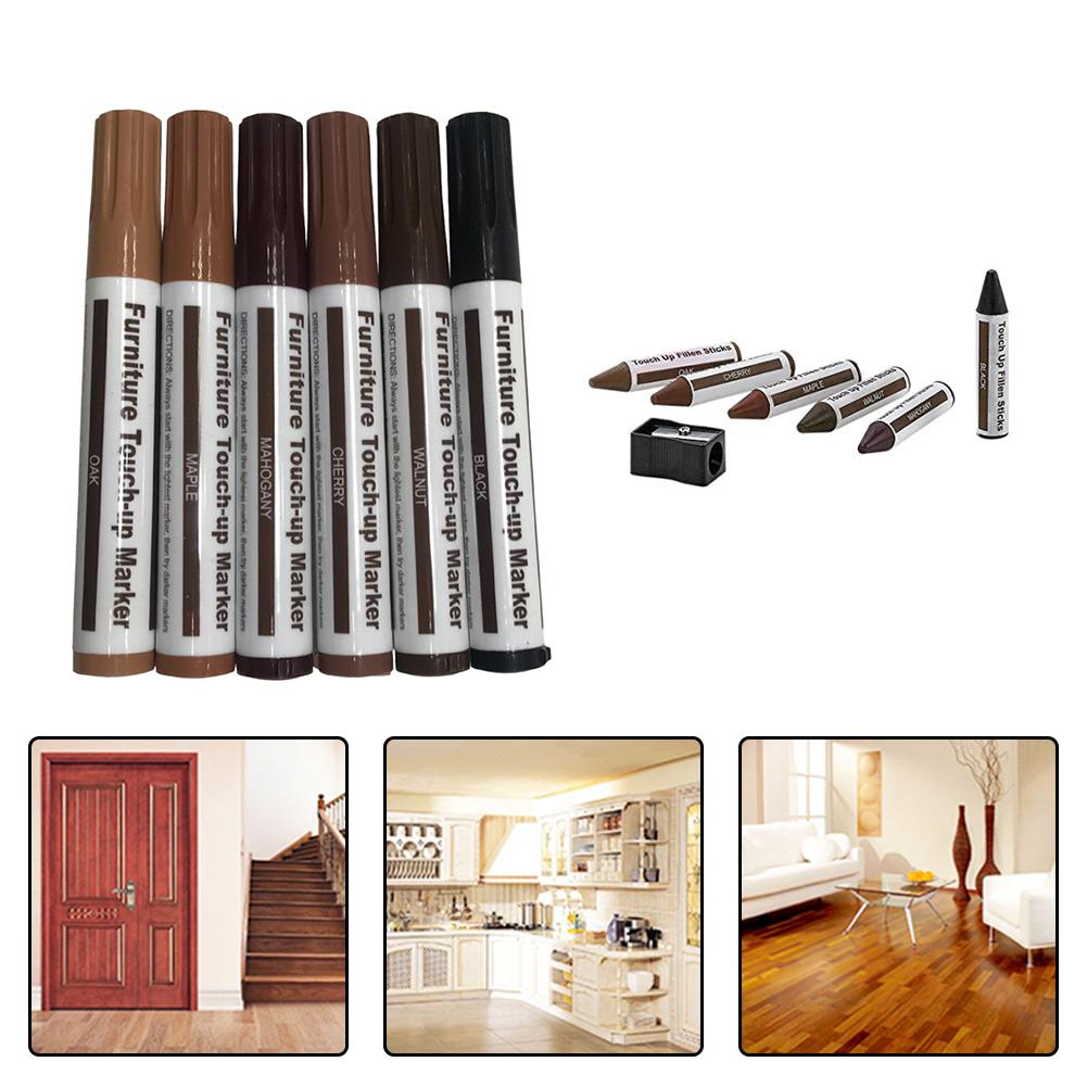 6 teile/satz Holzmaserung Farbe Reparatur Stift Marker Papier Gewickelt Wachs Stöcke kratzen aus Farbe Farbe Stift für Möbel Boden kratzen