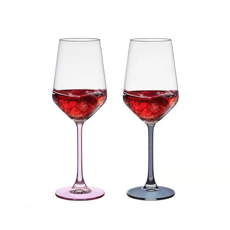 Vasos de cristal de Color rosa para cocina, Copa bonita, utensilios de cocina, champán, Burdeos, de boda, de amante de cumpleaños, 2 piezas: 1 pink 1 grey