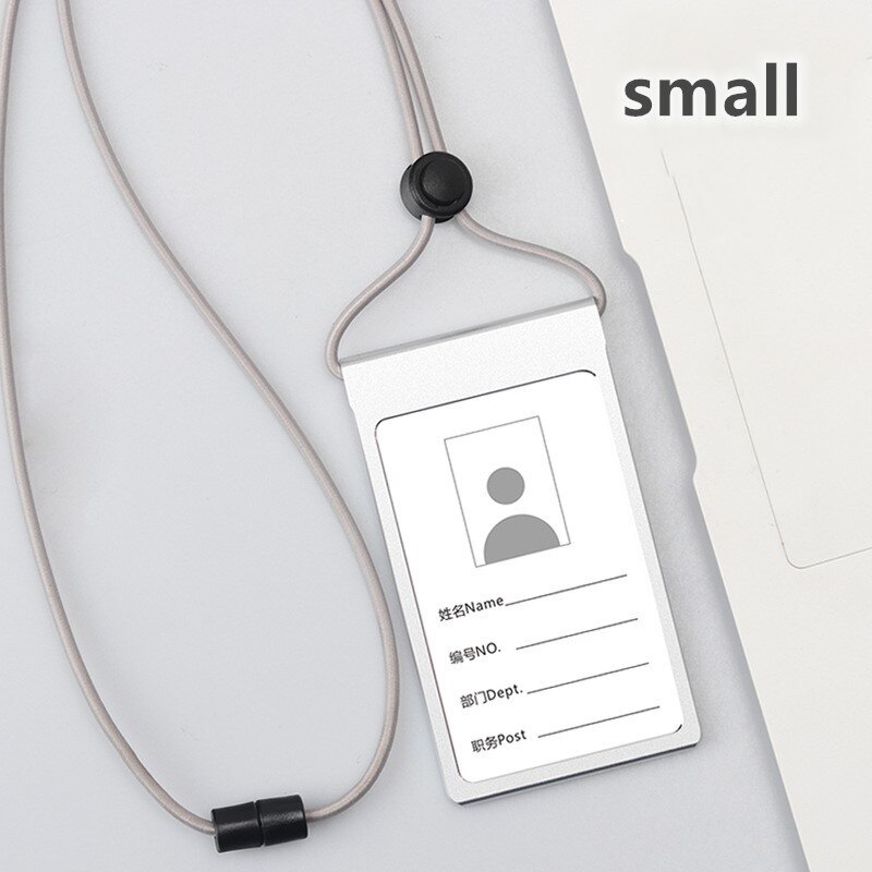 Busskortshållare i aluminiumlegering anställd studentnamn id-kort täcka med lanyard metall arbete certifikat identitetsmärke: Silver liten