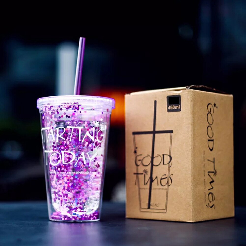 450ml glatte milkshake smoothie drikkevandsflaske bærbar plast sommer iskaffe juice flasker kop (ingen sugerør): Lilla