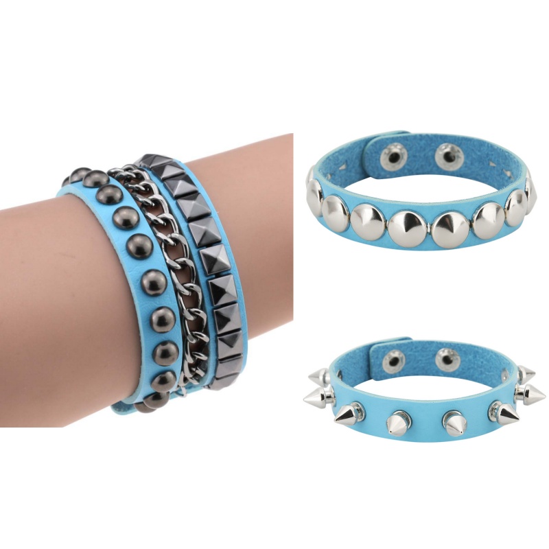 3PCS/Set Black Goth Emo Boho Bracelets For Men Women Punk Gothic Spike Rivets PU Leather Bracelet Bangles Party Jewelry: Rust Red