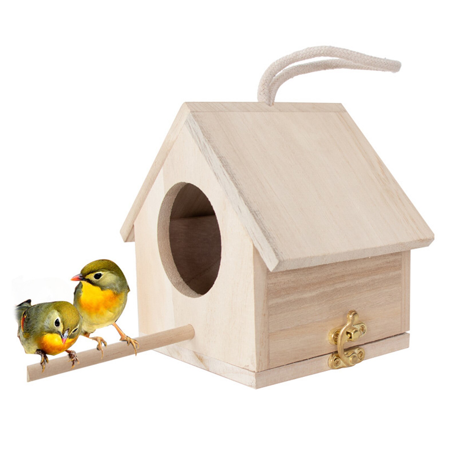 Unfinished Wooden Birdhouse Outdoor Garden Hanging Bird Cage for Patio Decor