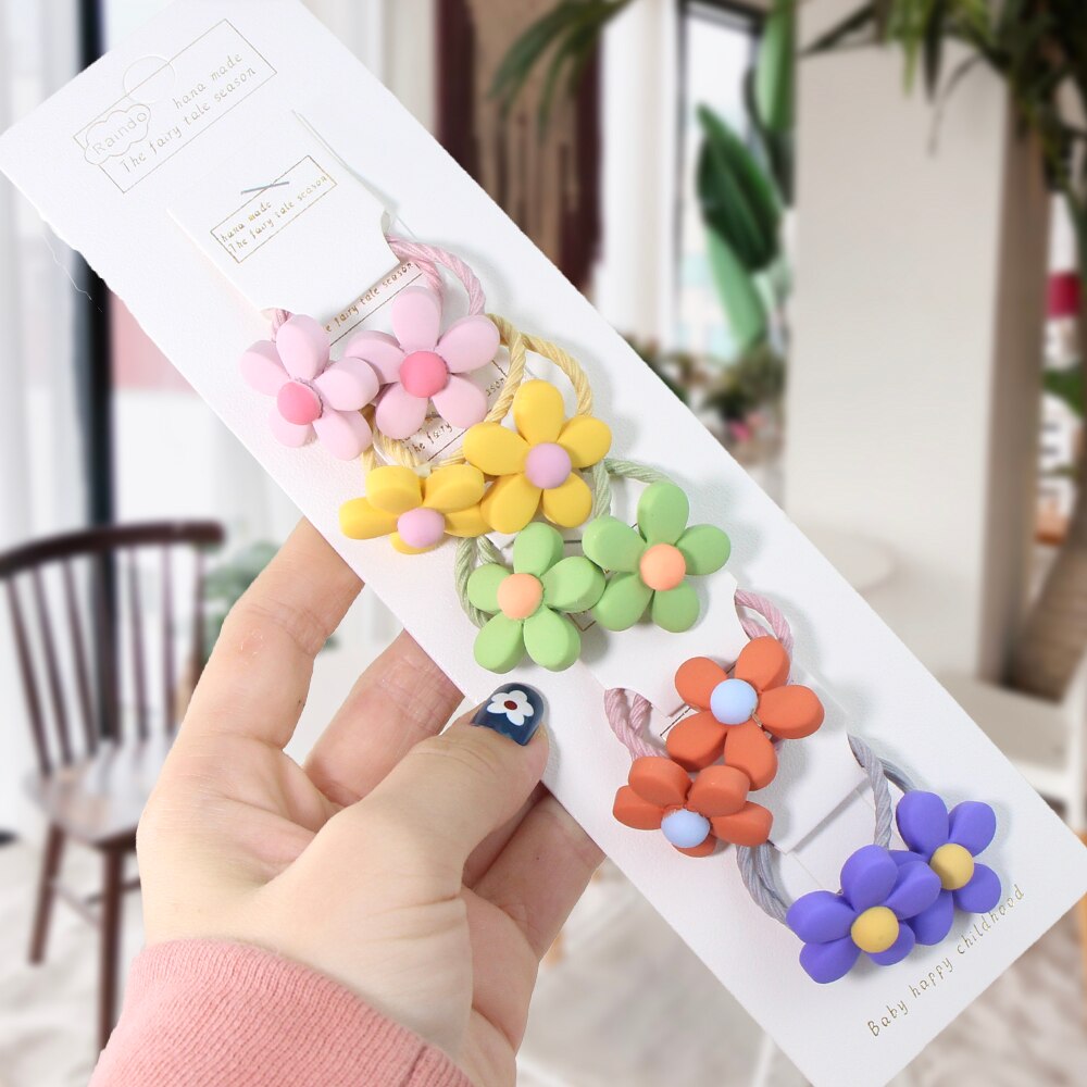 2/10 stuks/set kinderen cartoon beer bloem elastische haarbanden meisjes schattige rubberen banden scrunche kinderen haaraccessoires hoofdtooi