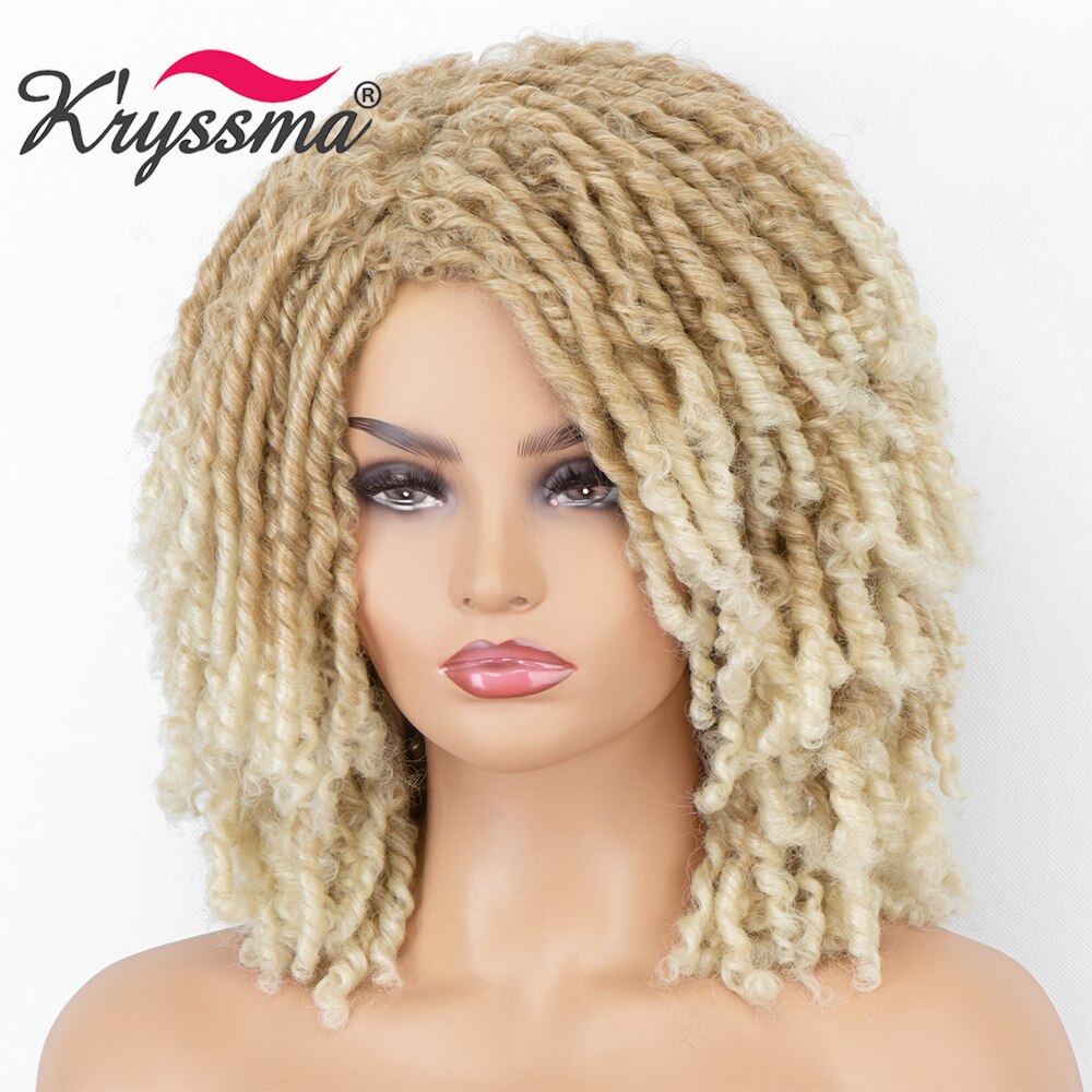 Dreadlock Krullend Pruik Afro Kinky Krullend Pruiken Voor Zwarte Vrouwen Ombre Blonde Synthetische Pruiken Gevlochten Pruiken Hittebestendige Vezel Haar pruik