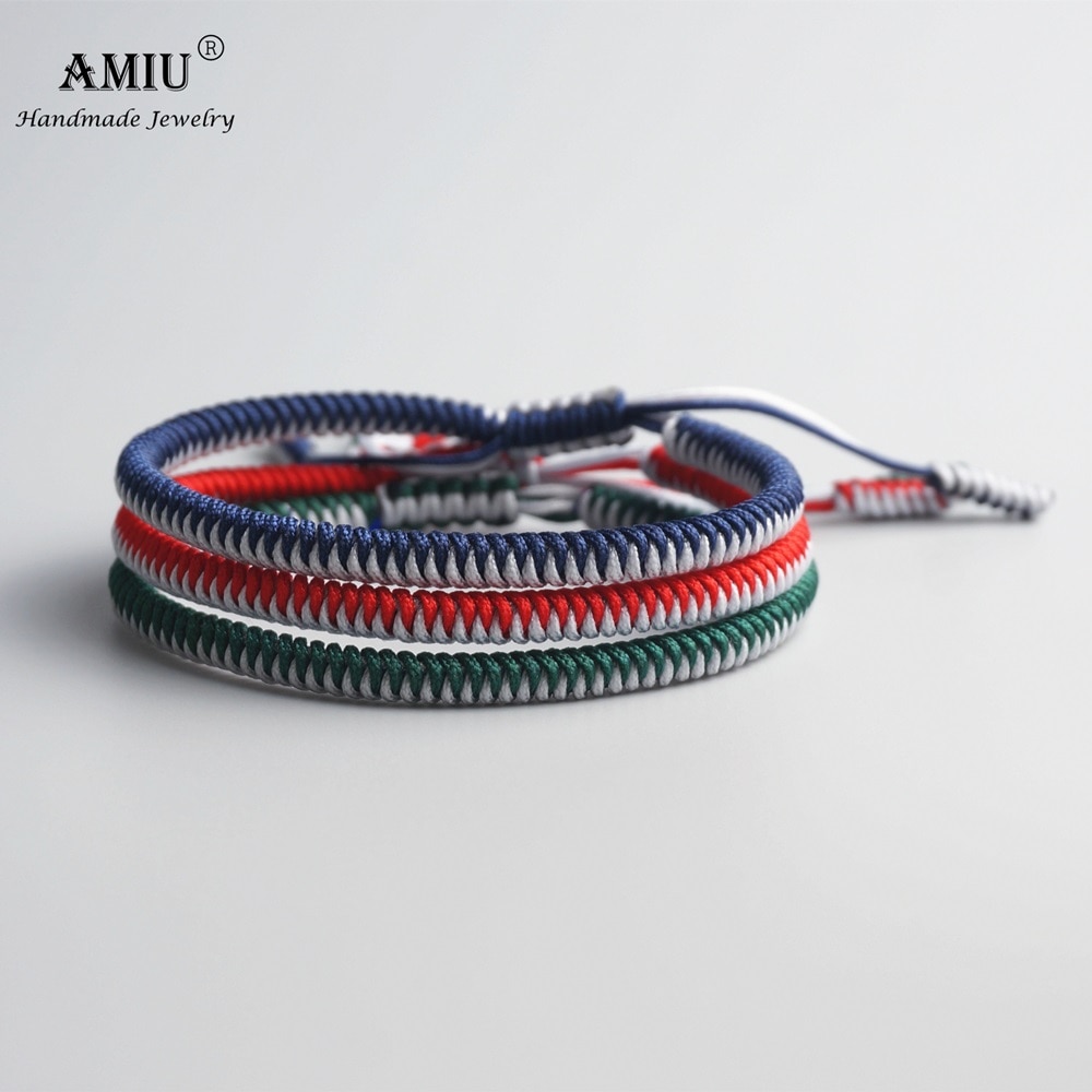 AMIU 3 pièces couleur tibétaine bouddhiste bon porte-bonheur Tibet Bracelets & Bracelets pour femmes et hommes à la main noeuds corde Bracelet