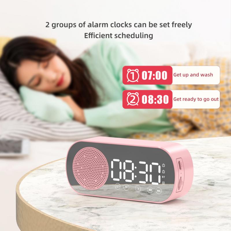 Led Spiegel Scherm Wekker Horloge Tafel Digitale Klok Draadloze Bluetooth-compatible5.0 Hifi Luidspreker Subwoofer Draagbare Audio