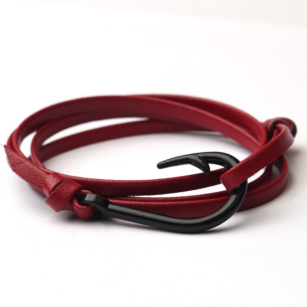 Armbänder Ich bin europäischen und amerikanischen stil aus legiertem stahl, gewebtem lederband und hologramm, coole fischhaken-armbänder für damen und herren