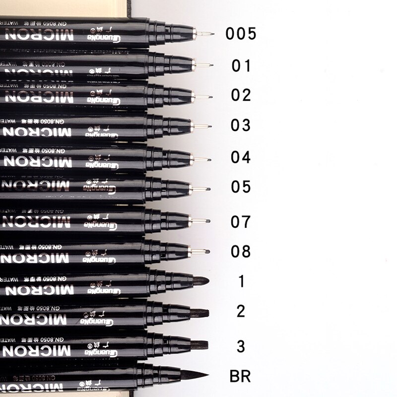 12pcs Different sizes Black Fineliner Waterproof Ink markers Pen for architect Sketching Drawing Brush pen art supplies