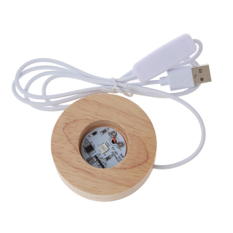 Handmade Resin Art Wood Round LED Display Base Colorful Light Wooden Night Base Resin Display Ornament Stand DIY Crafts: A