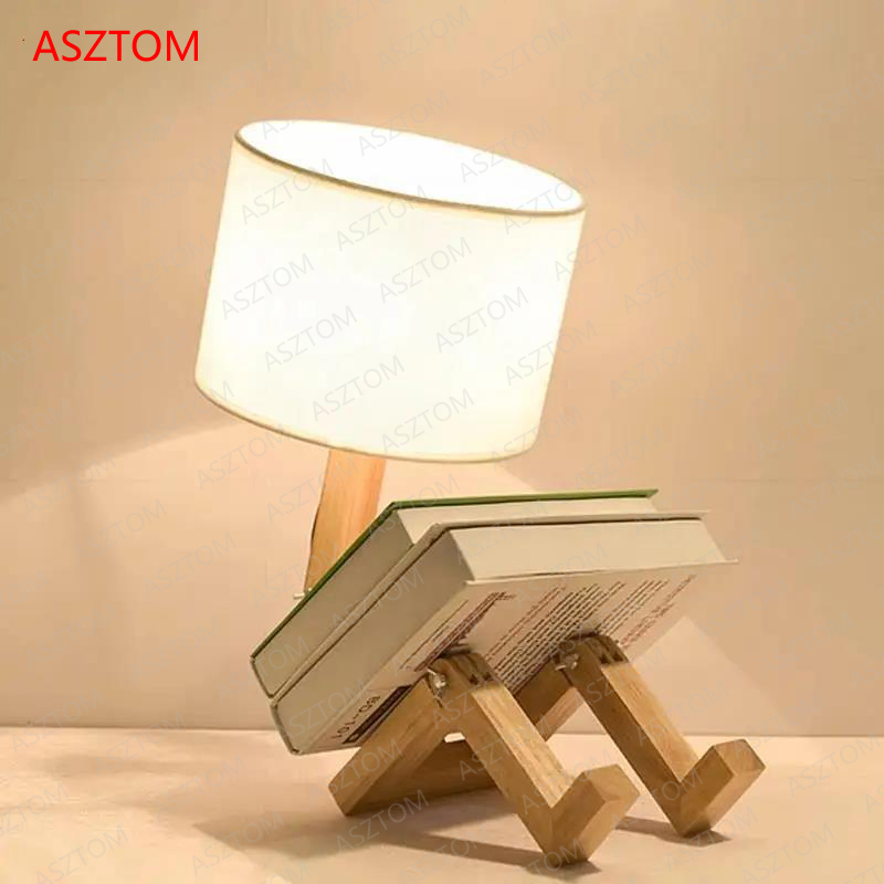 Nordic Lesen schreibtisch lampe Holz Roboter Roboter Tisch Lampe Moderne Wohnzimmer Schlafzimmer nacht lampe Studie Decor LED Schreibtisch Lampe E14