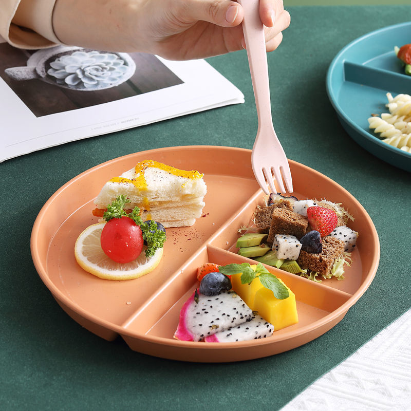 Plates For Food Dinner Plates Fruit Dinnerware Dining Compartment Plate Dessert Dishes Salad Kitchen Wheat Straw Tableware 3Grid