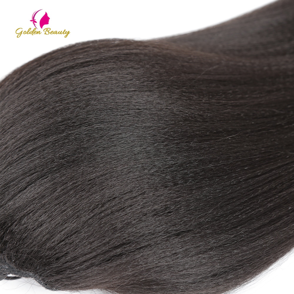 Golden Beauty Drawstring Ponytail Synthetic Clip In Hair Extensions 24inch Long Yaki Straight Wrap Around Women's Hairpieces