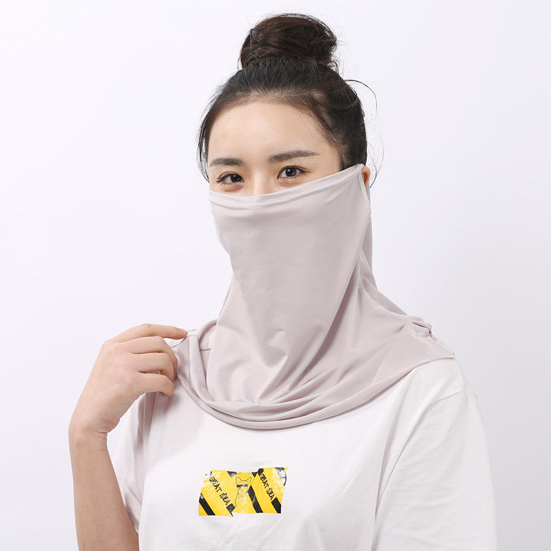 Sommer halv ansigtsmaske åndbar is silke cykling kvinder solcreme lang hals hel ansigtsmaske uv beskyttelse udendørs sports maske: Grå