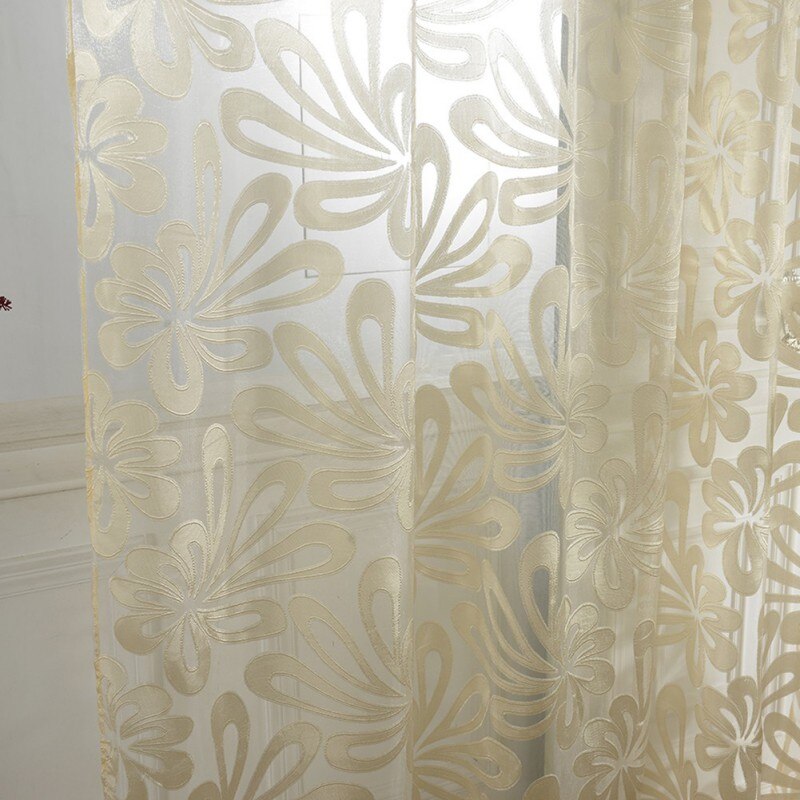Cortinas transparentes de tul para ventana, visillo de Jacquard, geométrico, para dormitorio, sala de estar, 1 unidad