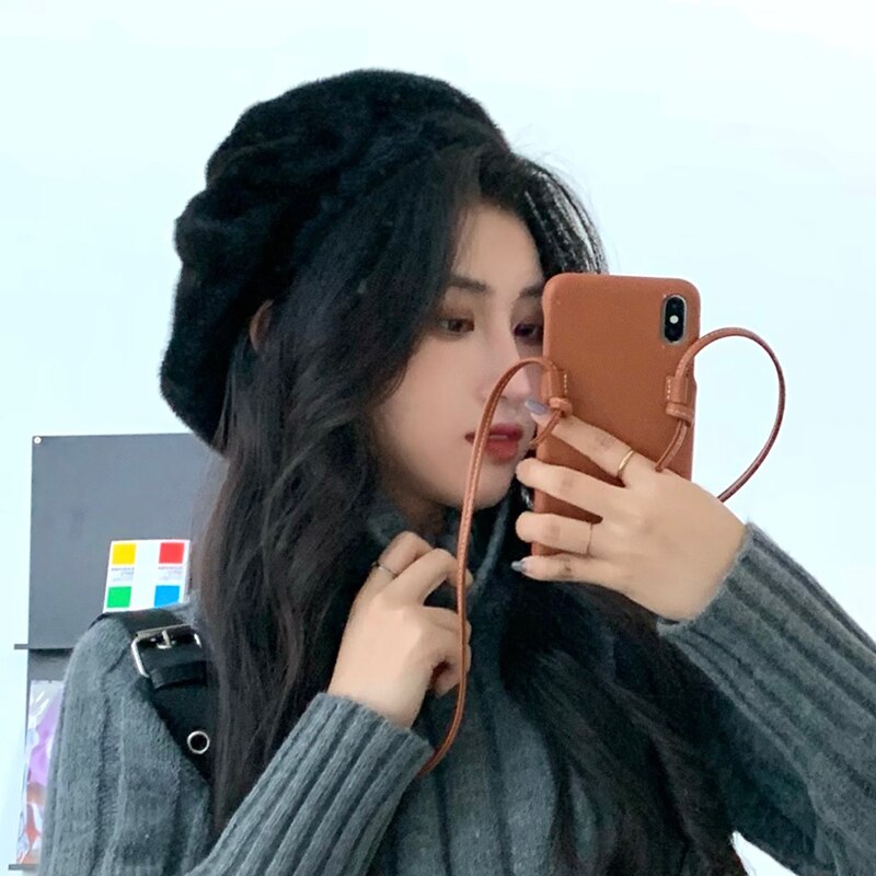 Gorros de estilo coreano harajuku para mujer, boina cálida con personalidad, vintage, kawaii, otoño e invierno,