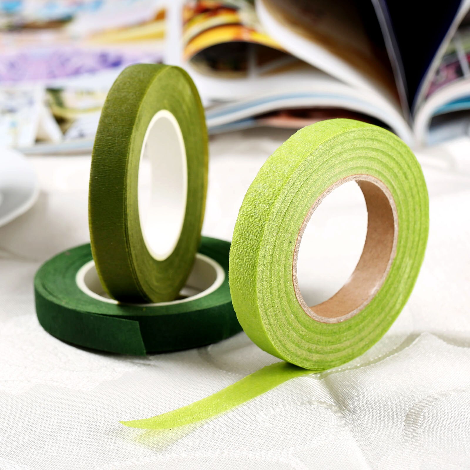 Ruban adhésif vert pour tige de fleuriste, 12mm, ruban pour fleurs, pour bricolage, couronne de guirlande en papier froissé