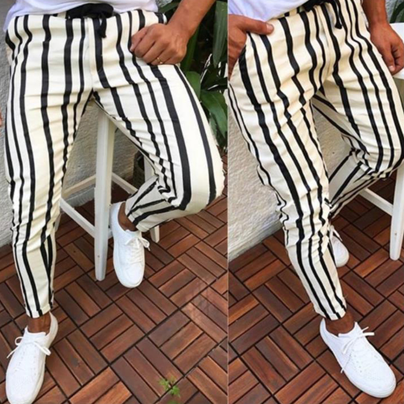 Man byxor märke herr skinny slim fit botten rand casual höga byxor med fickor träning hip hop track byxor plus size