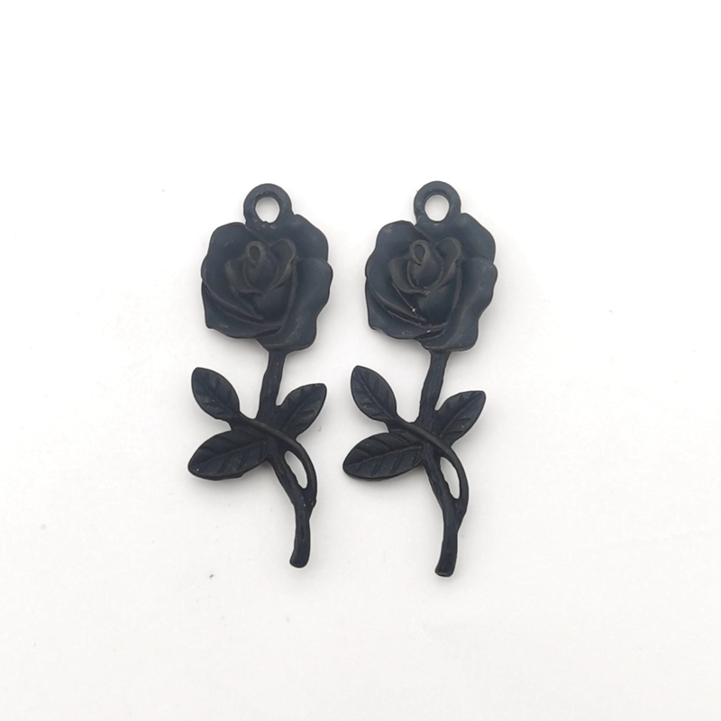 Colgantes tibetanos de aleación de color plateado, 10 piezas, 14x36mm, flor rosa, fabricación de joyas antiguas, colgante pequeño, accesorios hechos a mano