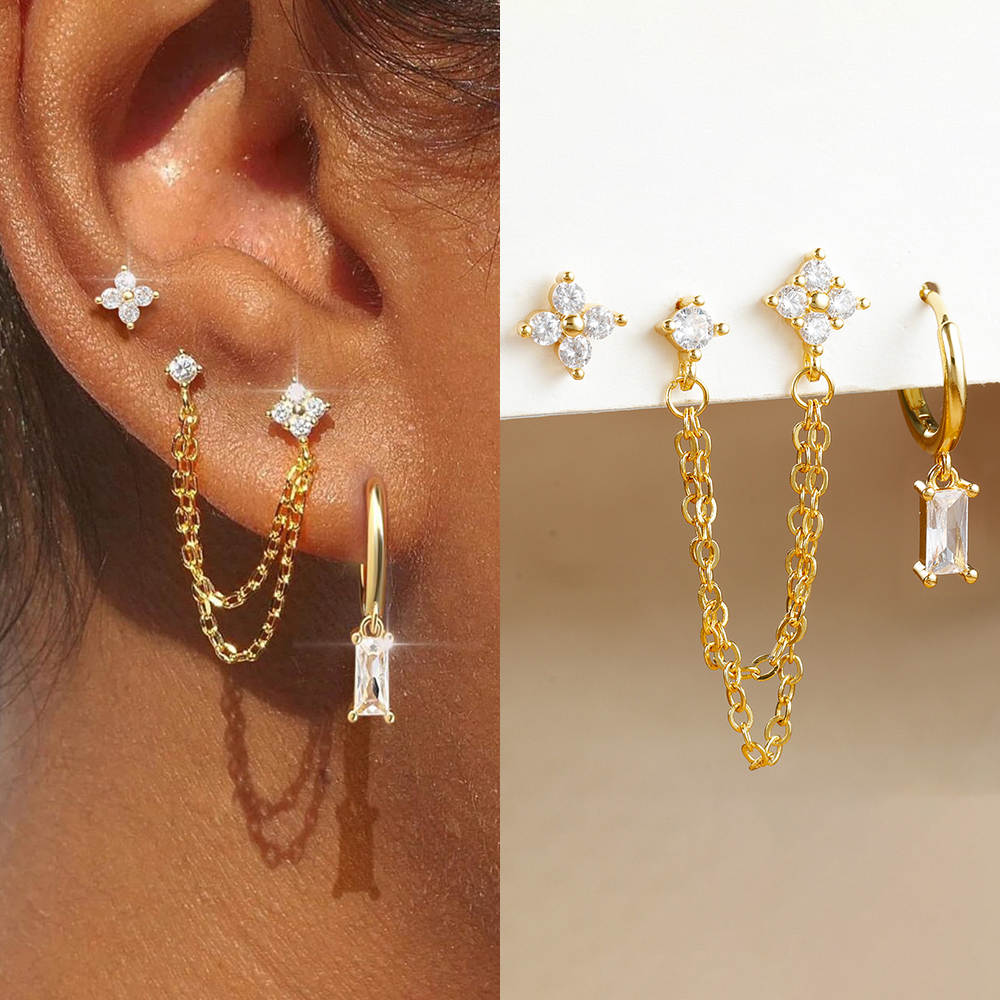 3 uds exquisito acero inoxidable 12 constelaciones pendientes de piedra natal conjunto para mujer Piercing de cartílago pendientes joyería de