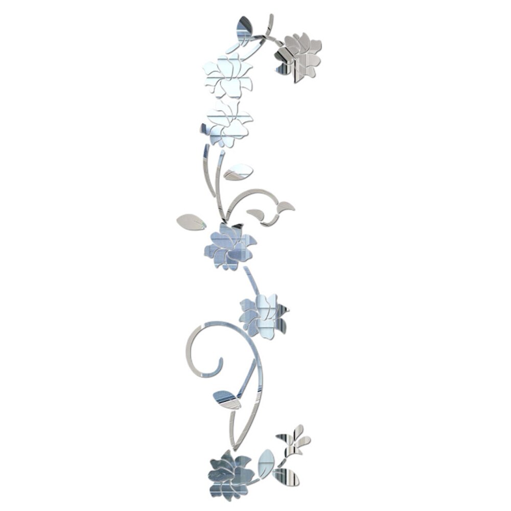 Bauhinia-pegatinas de espejo acrílico para pared, accesorios de decoración para dormitorio, sala de estar, enredadera de flores: Plata