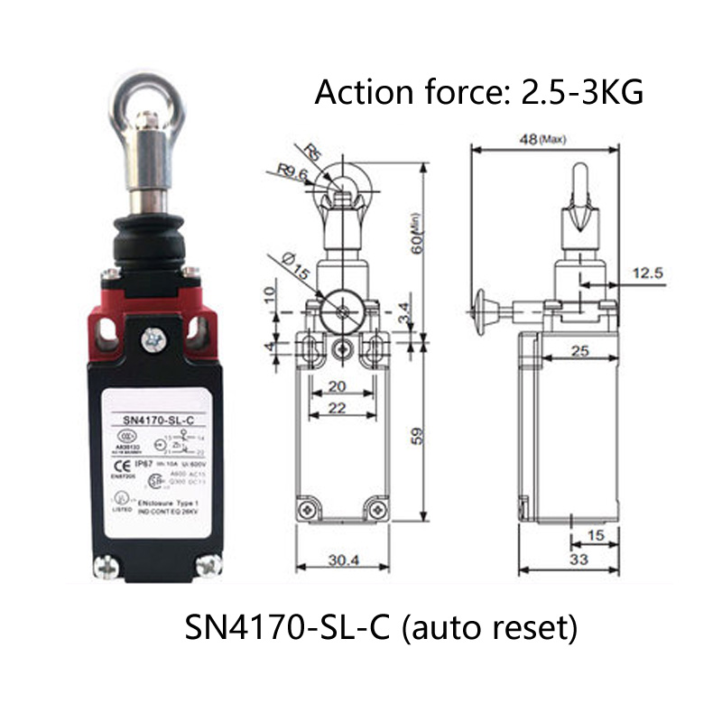 Zugseilschalter, Sicherheits-Not-Aus-Schalter, Zugdraht, Reiseschalter, automatischer / manueller Reset