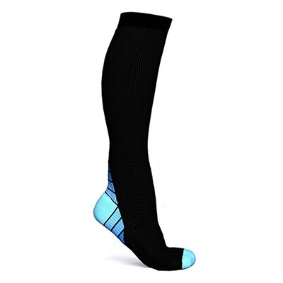 Män kvinnor kompressionsstrumpor nylon färgglada klack långa knähöga atletisk passform strumpor för sport felief av åderbråck: Blå / L / xl