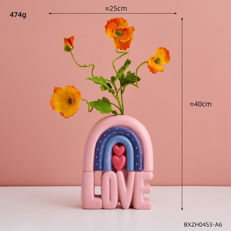 Desenhos animados vaso de amor vaso de flores kawaii decoração de casa nordic decoração para casa menina quarto acessórios de decoração rosa vaso de flores: Blue-Combination C