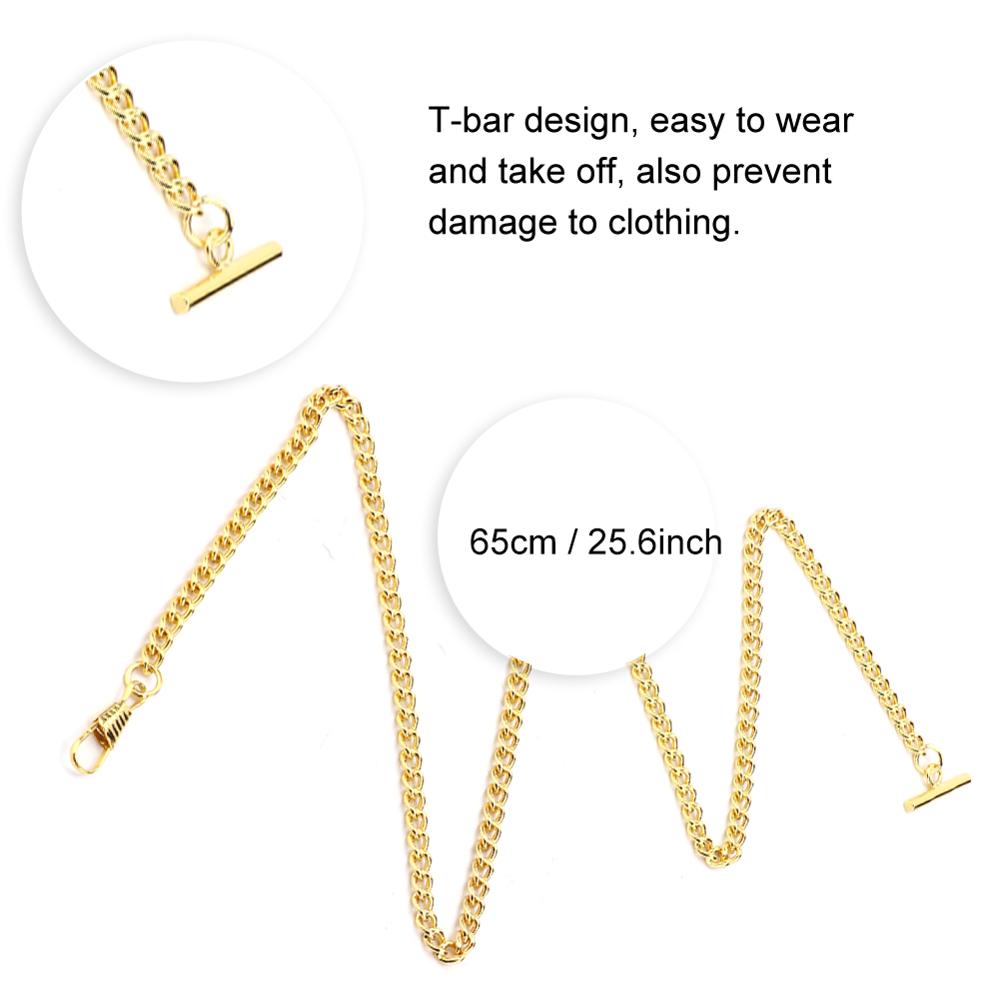 65cm lengde retro t-stang lommeur kjede anheng holder metall lommeur tilbehør gull sølv bronse farge klokke kjede