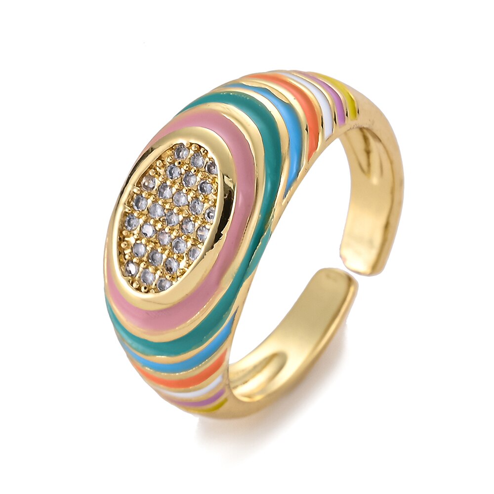 Rainbow Enamel Druipend Olie Ster Hart Ringen Voor Vrouwen Koper Goud Kleur Zirconia Punk Ringen Trendy Sieraden Verstelbare: 4