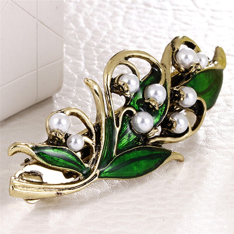 Exquisite Elegante Retro Emaille Groen Blad Parel Haar Clip Clamp Haarspeld Vrouwen Meisjes Haar Accessoires