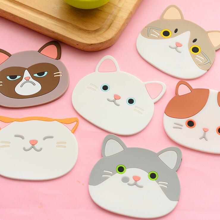 1 stykke lytwtw silikonbord matemat dalbane kjøkken tilbehør matte kopp bar krus tegneserie drikke pads doilies katt dyr kaffe